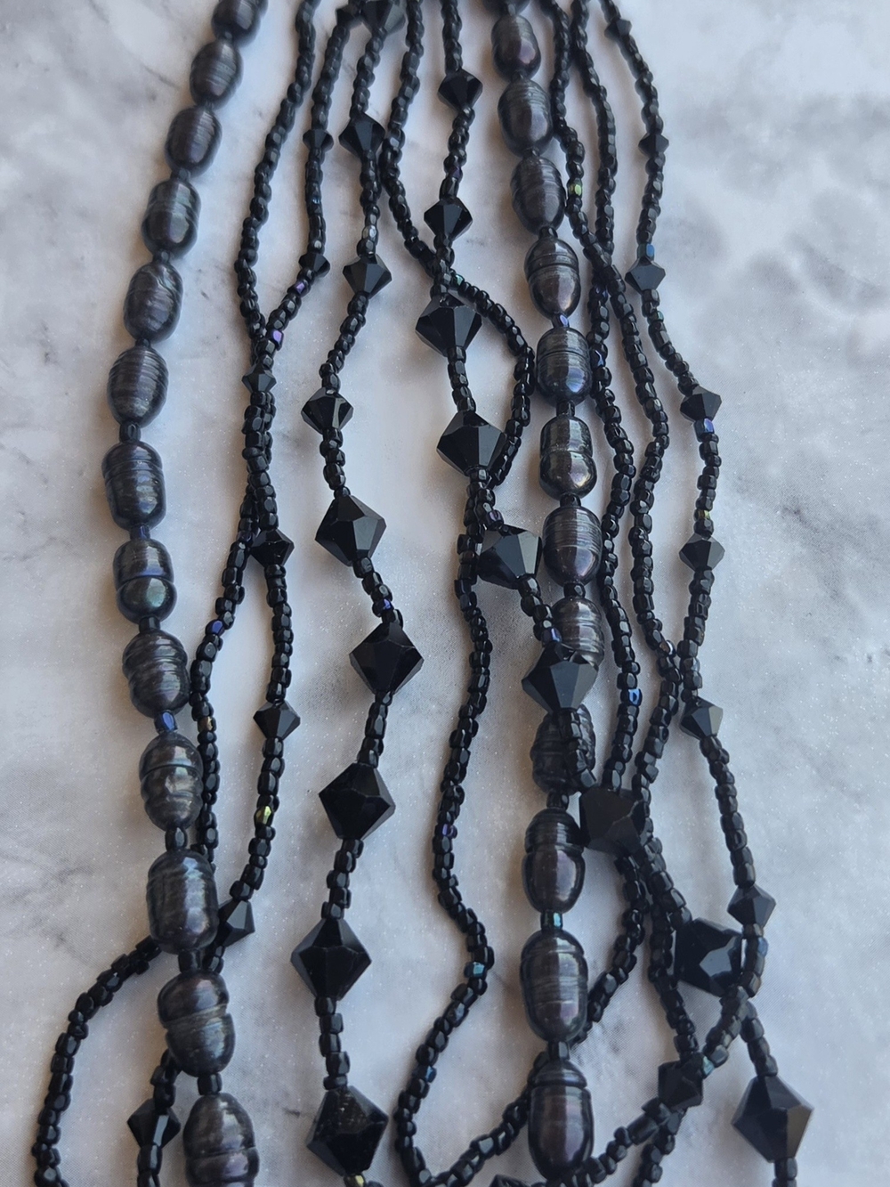 Elegant Black Beaded Multi-Strand Necklace